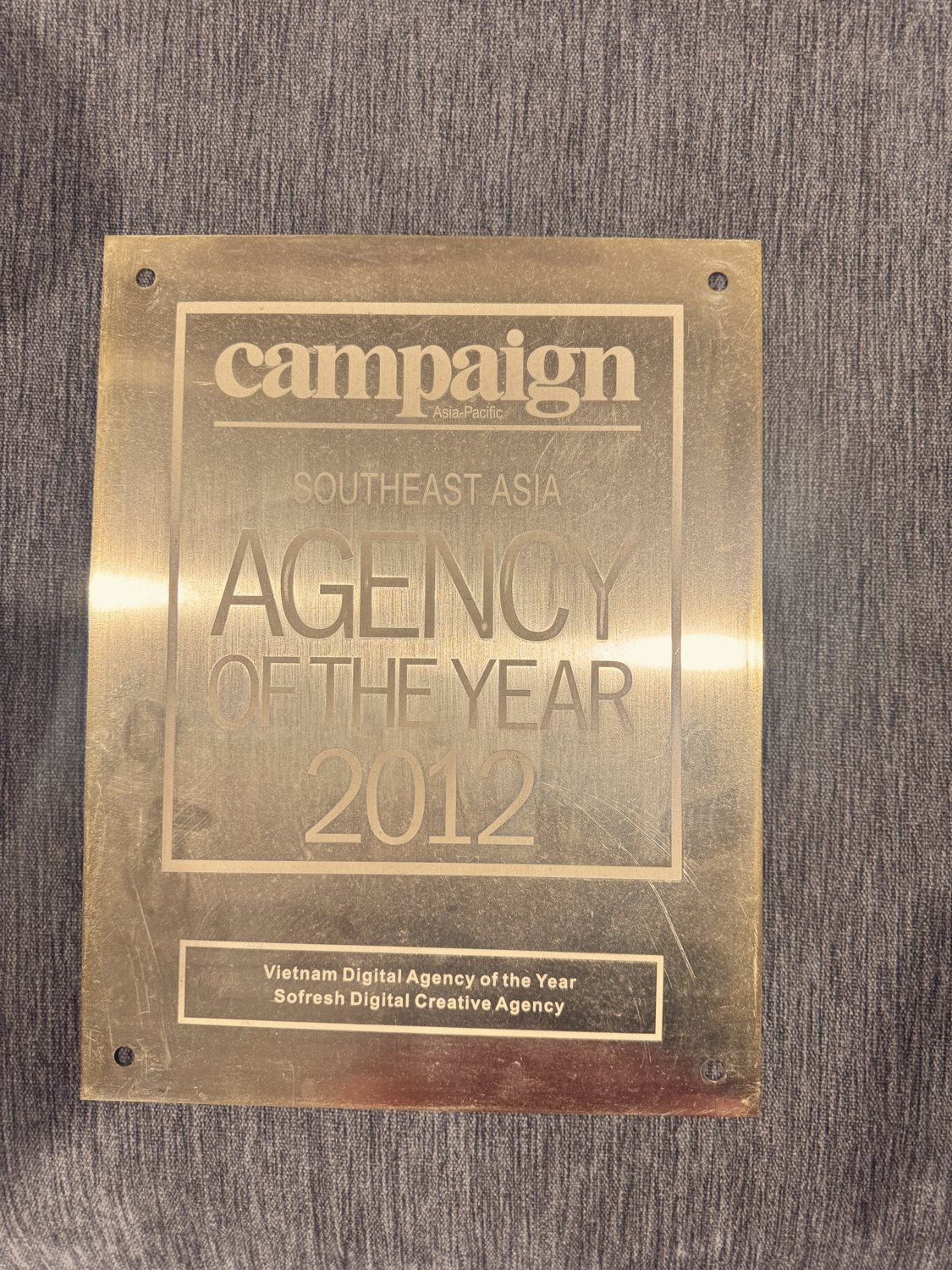 Campaign Asia-Pacific Agency of the Year 2012 plaque