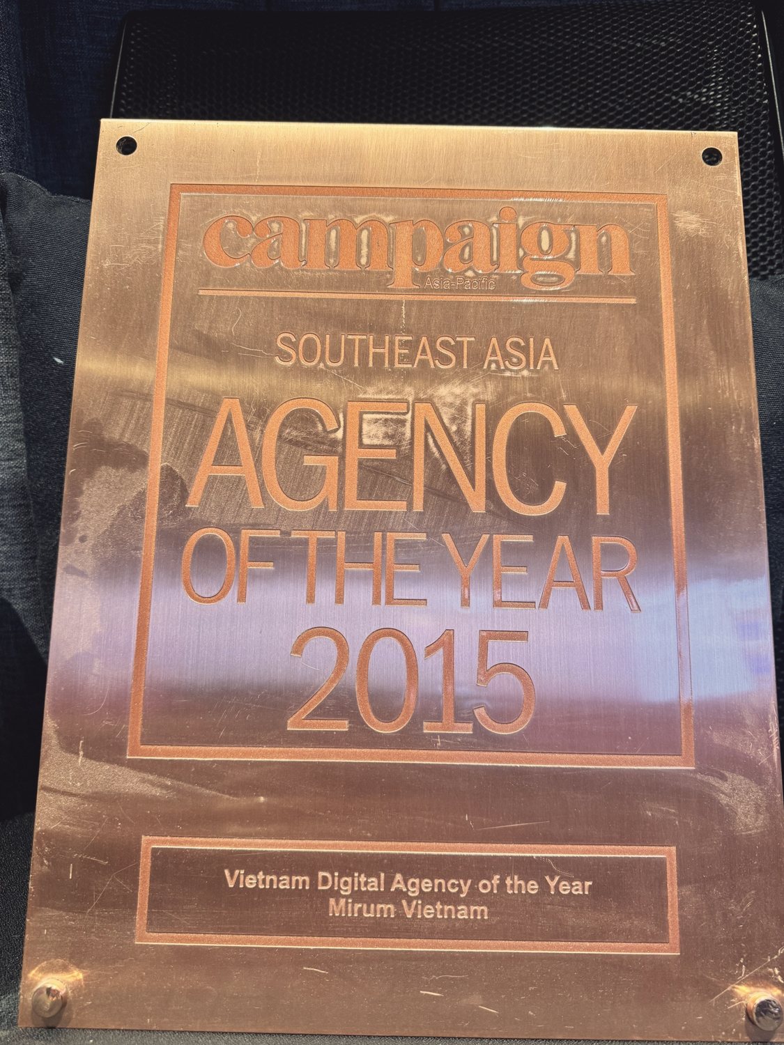 Campaign Asia-Pacific Agency of the Year 2015 plaque